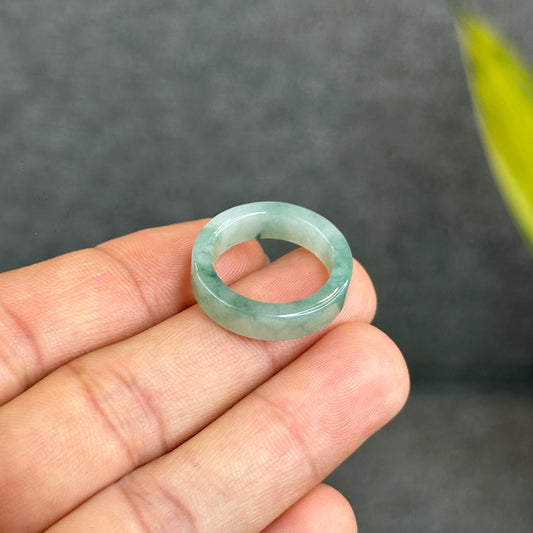 Natural Floating Floral Moss Green Translucent Jadeite Jade VIP Ring Square Style Size 1.75