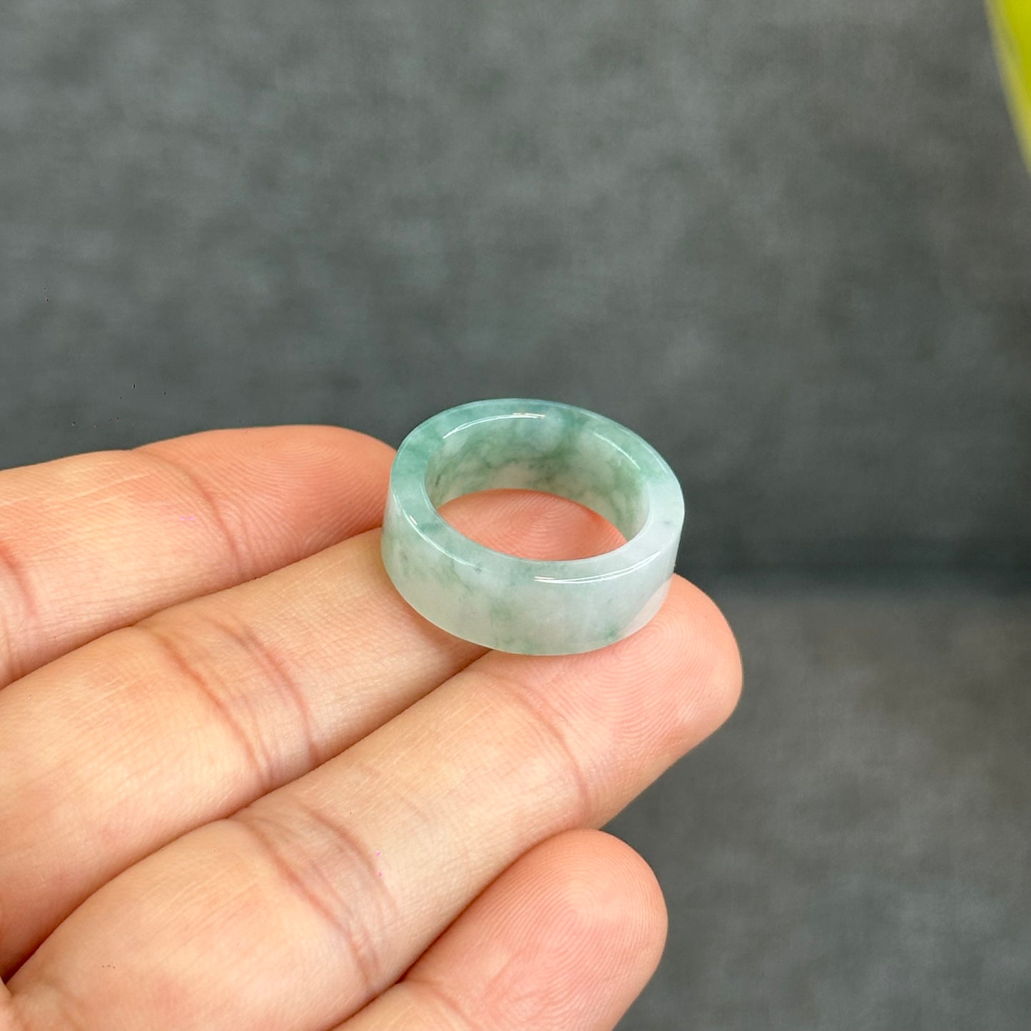 Natural Floating Floral Moss Green Translucent Jadeite Jade VIP Ring Square Style Size 1.75