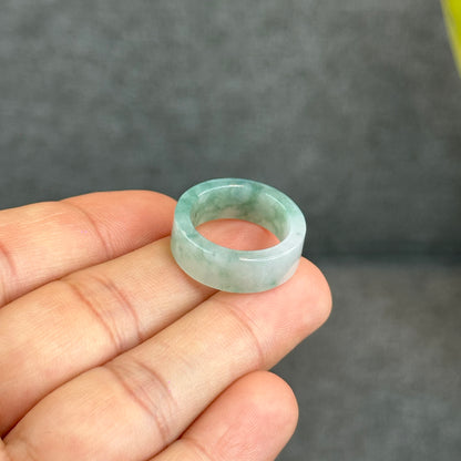 Natural Floating Floral Moss Green Translucent Jadeite Jade VIP Ring Square Style Size 1.75