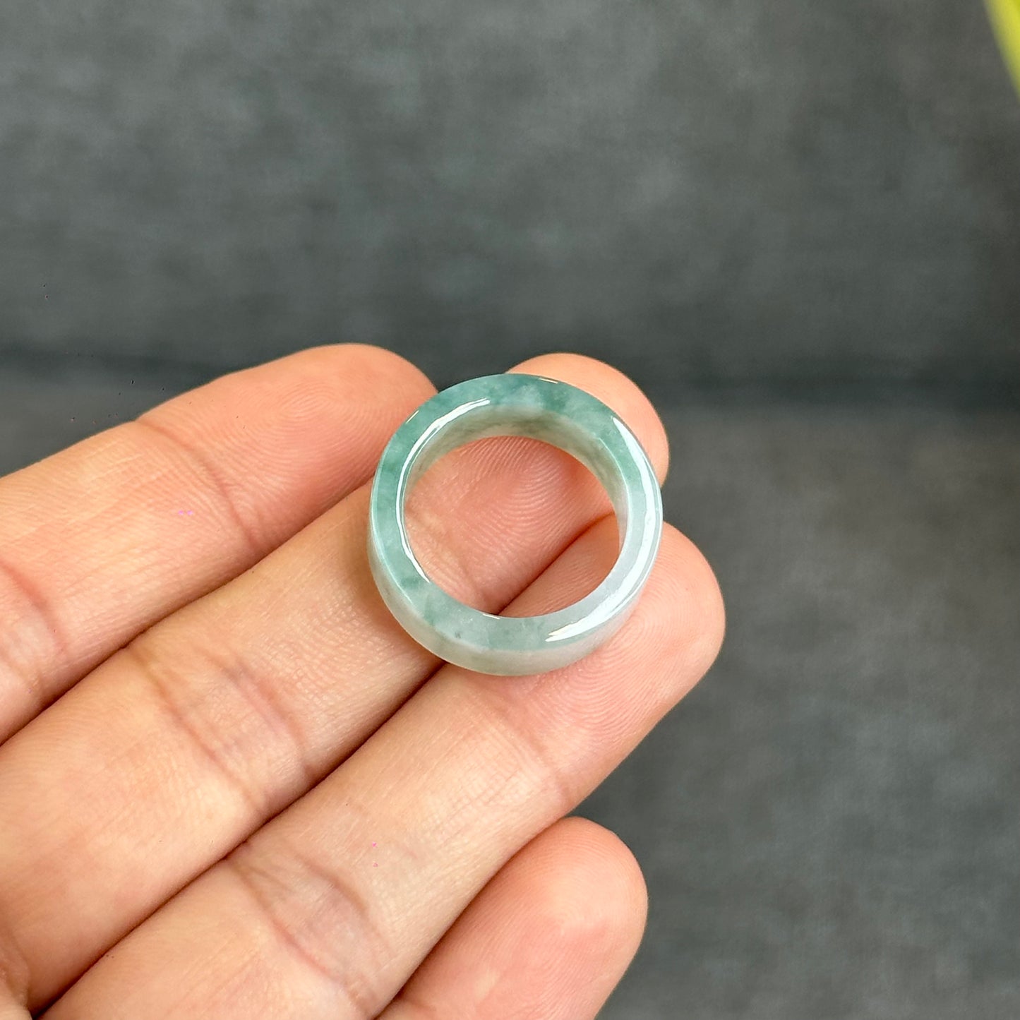 Natural Floating Floral Moss Green Translucent Jadeite Jade VIP Ring Square Style Size 1.75