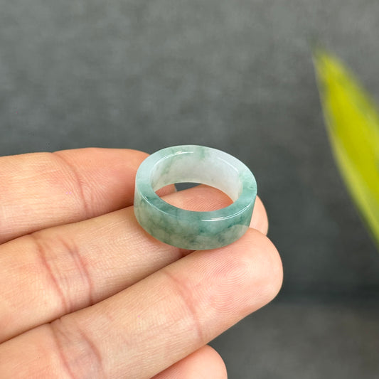 Natural Floating Floral Moss Green Translucent Jadeite Jade VIP Ring Square Style Size 1.75