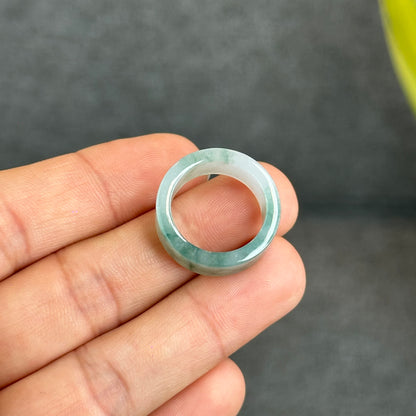 Natural Floating Floral Moss Green Translucent Jadeite Jade VIP Ring Square Style Size 1.75