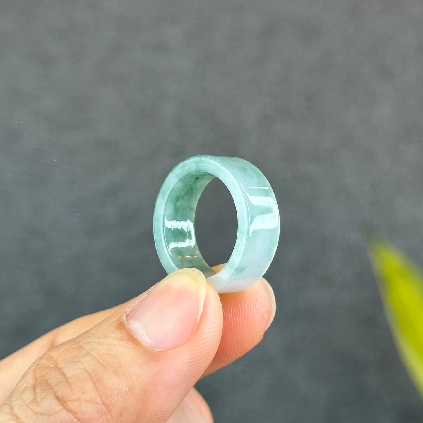 Natural Floating Floral Moss Green Translucent Jadeite Jade VIP Ring Square Style Size 1.75