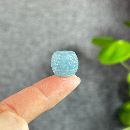 Water Green Jadeite Jade Barrel Carved Charm