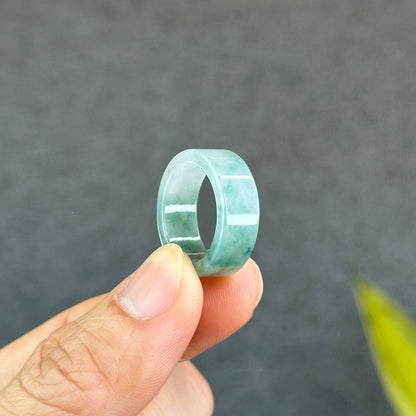 Natural Floating Floral Moss Green Translucent Jadeite Jade VIP Ring Square Style Size 1.75