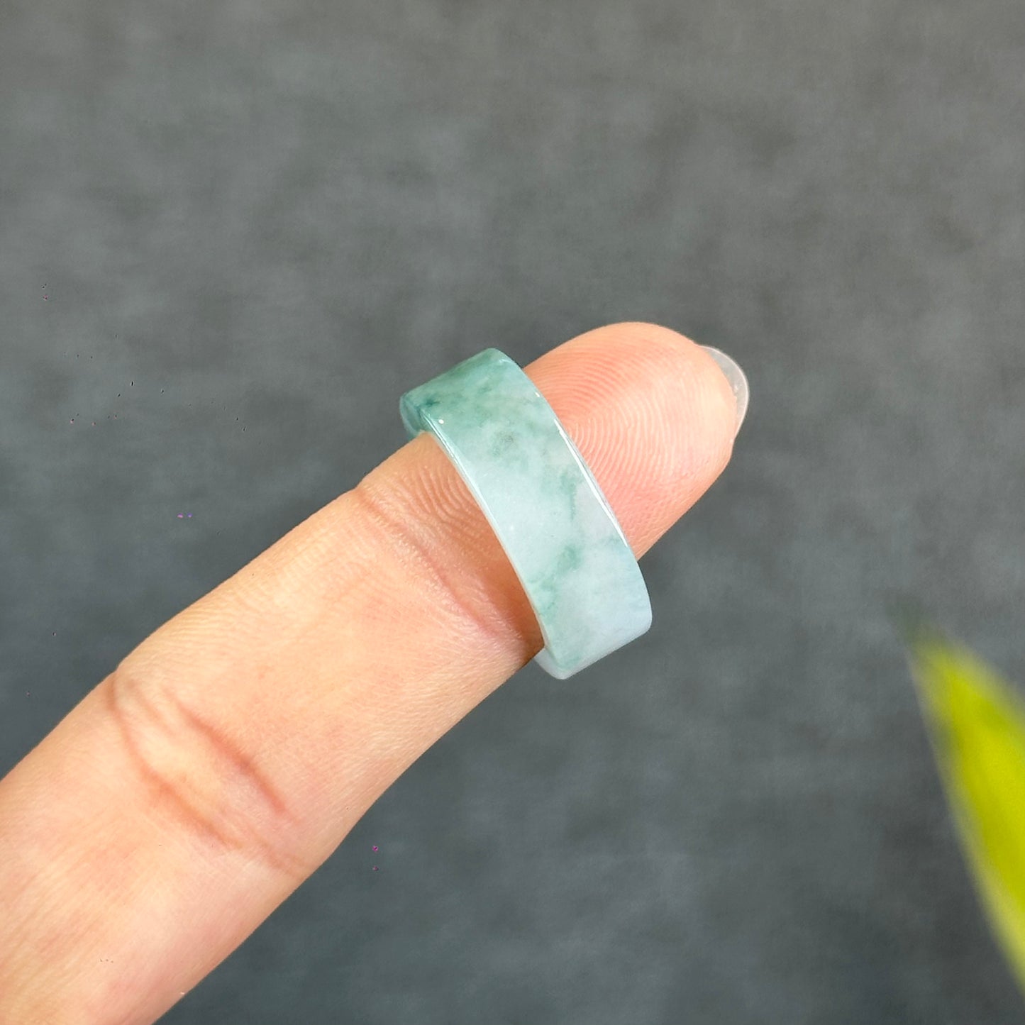 Natural Floating Floral Moss Green Translucent Jadeite Jade VIP Ring Square Style Size 1.75