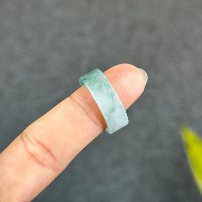 Natural Floating Floral Moss Green Translucent Jadeite Jade VIP Ring Square Style Size 1.75