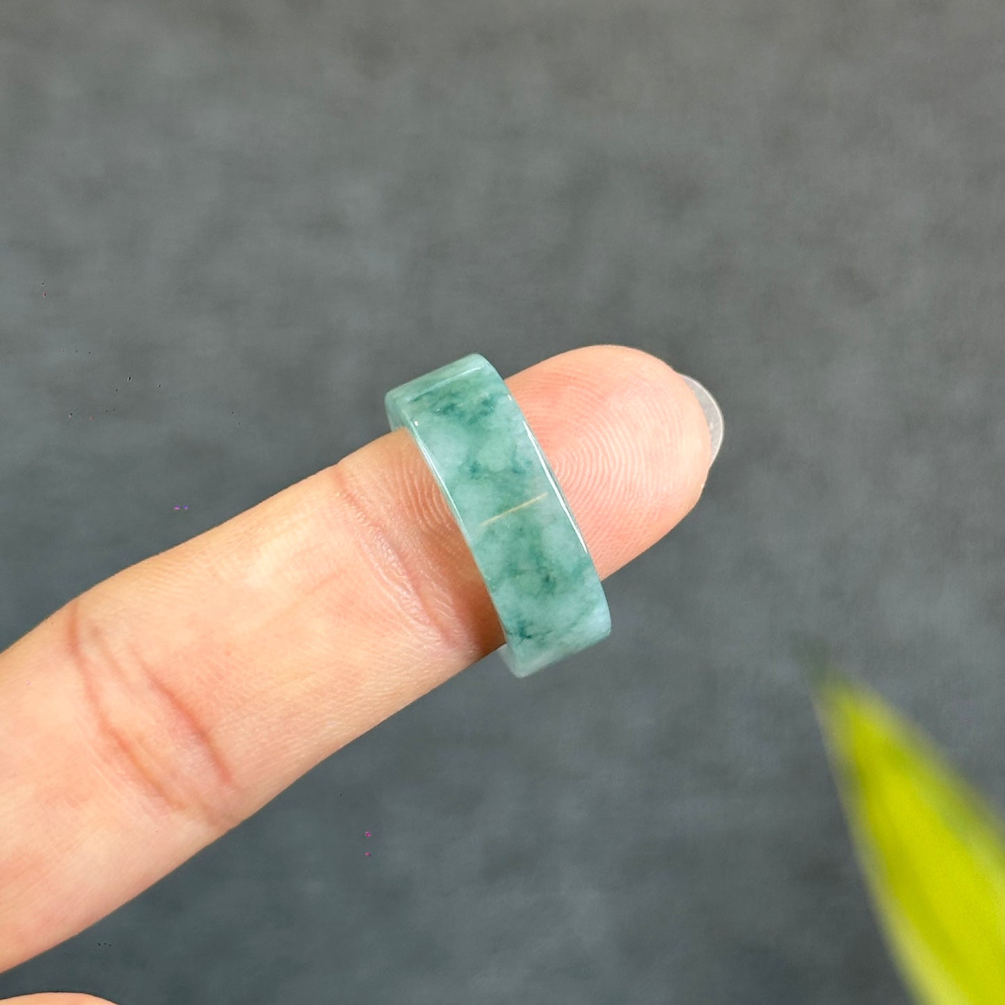 Natural Floating Floral Moss Green Translucent Jadeite Jade VIP Ring Square Style Size 1.75