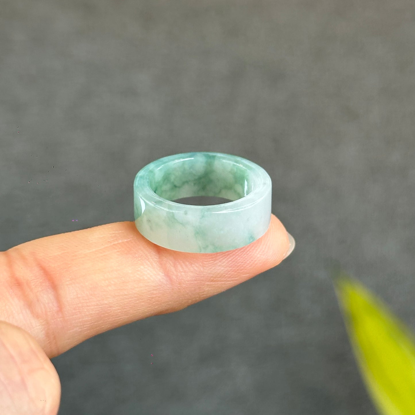 Natural Floating Floral Moss Green Translucent Jadeite Jade VIP Ring Square Style Size 1.75