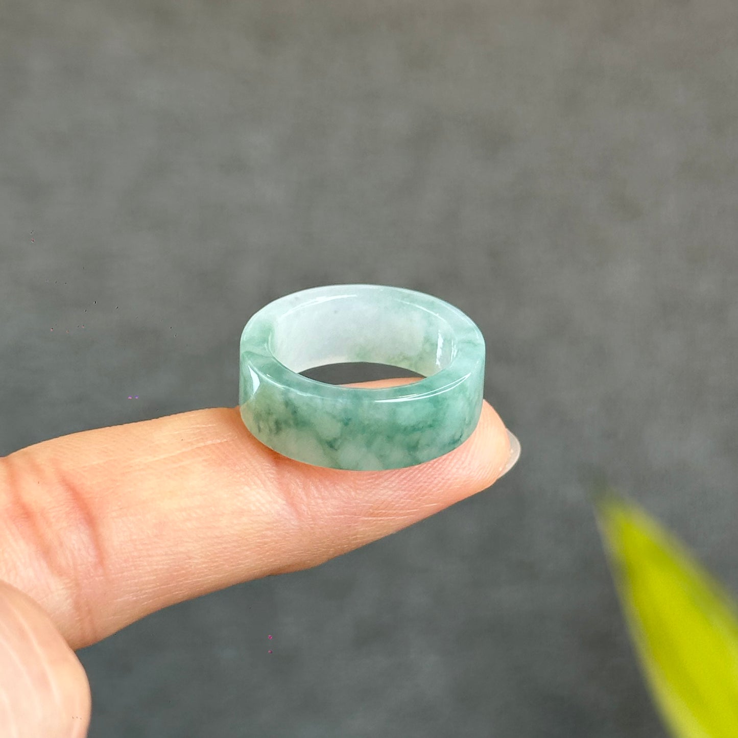 Natural Floating Floral Moss Green Translucent Jadeite Jade VIP Ring Square Style Size 1.75