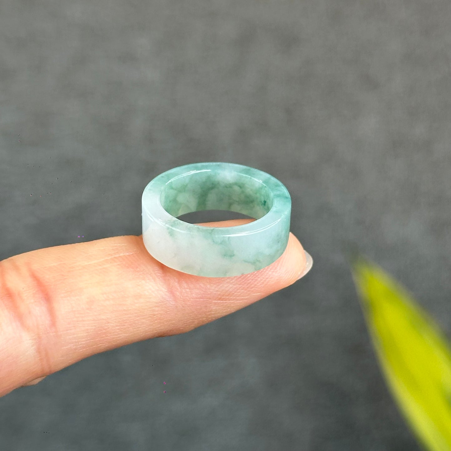 Natural Floating Floral Moss Green Translucent Jadeite Jade VIP Ring Square Style Size 1.75