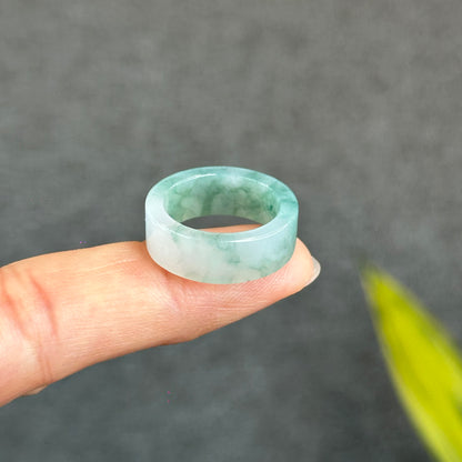 Natural Floating Floral Moss Green Translucent Jadeite Jade VIP Ring Square Style Size 1.75