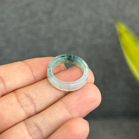 Natural Floating Floral Moss Green Translucent Jadeite Jade VIP Ring Square Style Size 1.8