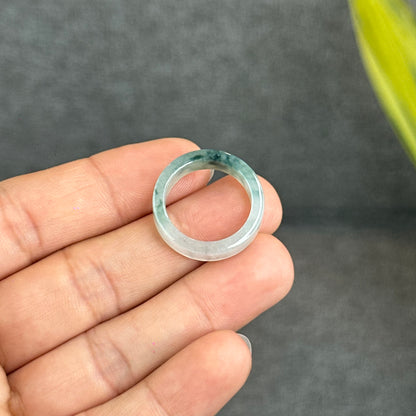 Natural Floating Floral Moss Green Translucent Jadeite Jade VIP Ring Square Style Size 1.8