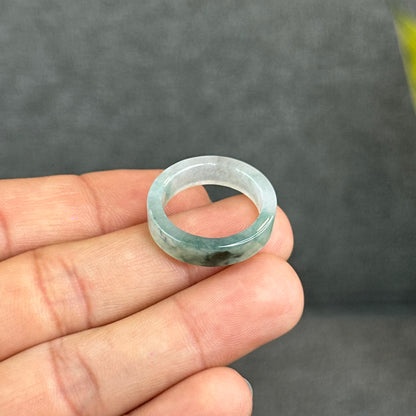 Natural Floating Floral Moss Green Translucent Jadeite Jade VIP Ring Square Style Size 1.8