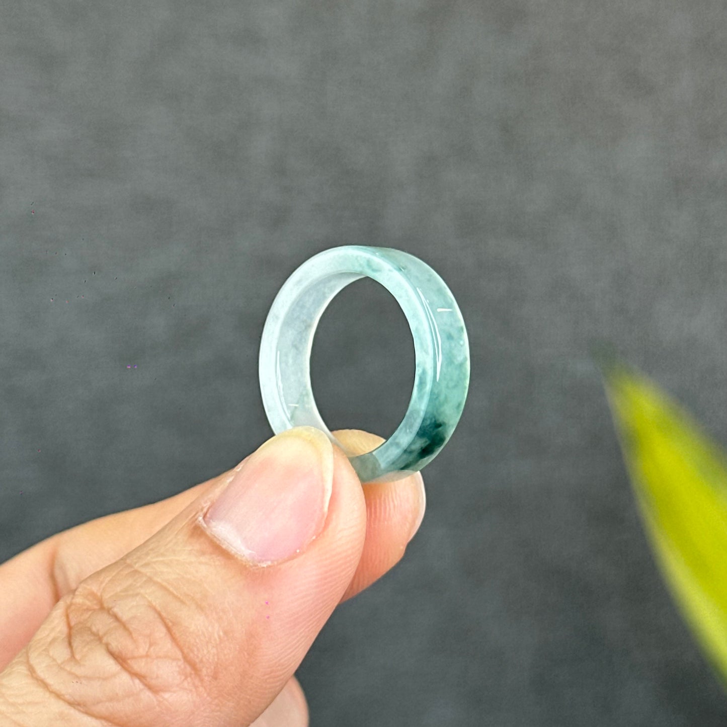 Natural Floating Floral Moss Green Translucent Jadeite Jade VIP Ring Square Style Size 1.8