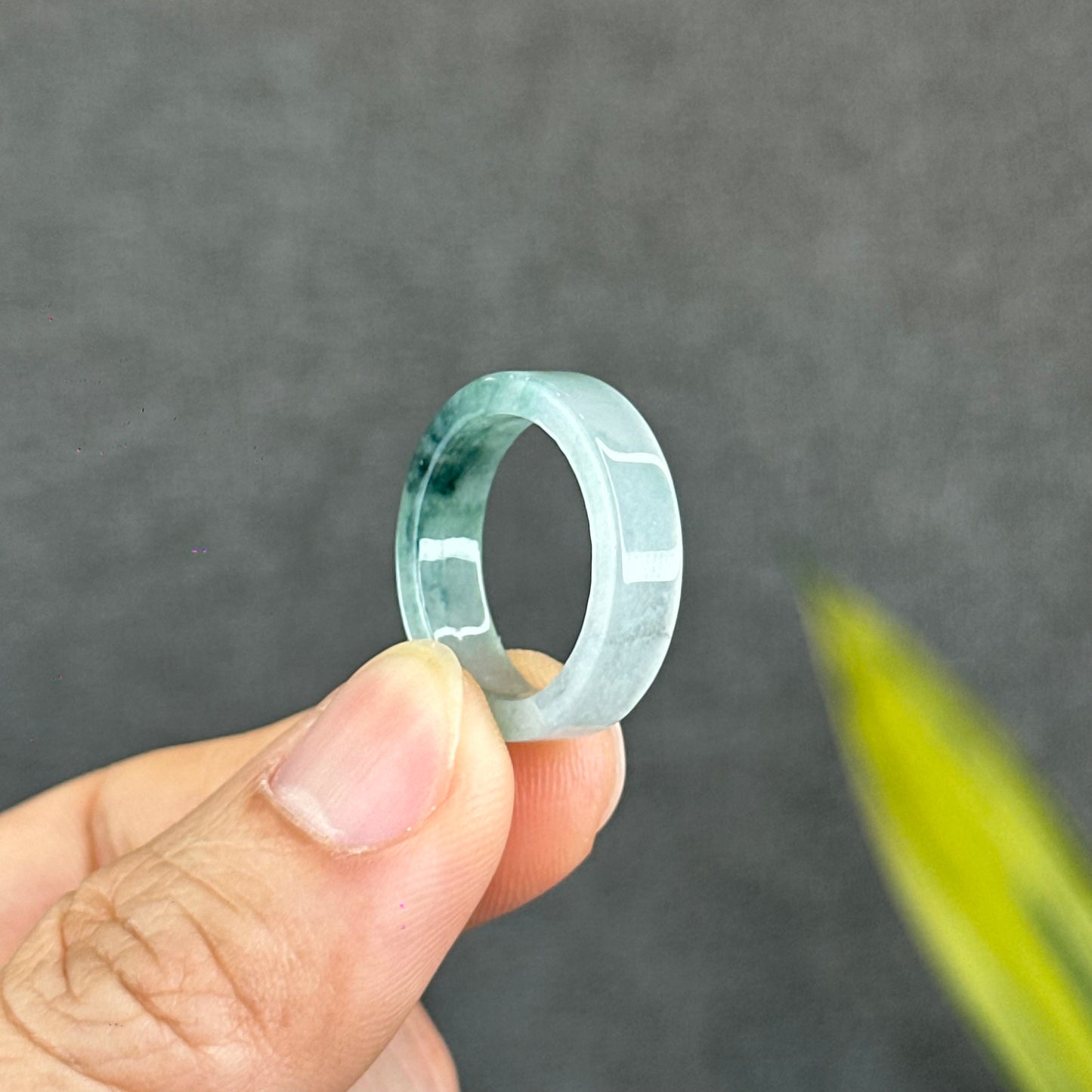 Natural Floating Floral Moss Green Translucent Jadeite Jade VIP Ring Square Style Size 1.8