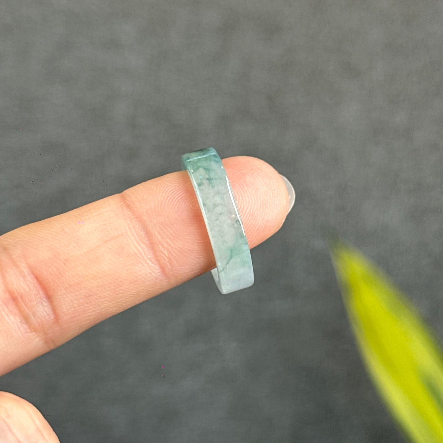 Natural Floating Floral Moss Green Translucent Jadeite Jade VIP Ring Square Style Size 1.8