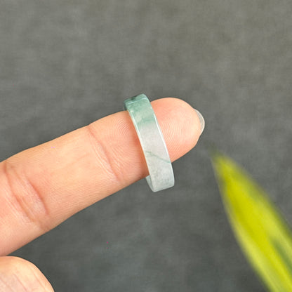 Natural Floating Floral Moss Green Translucent Jadeite Jade VIP Ring Square Style Size 1.8