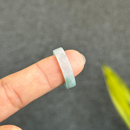 Natural Floating Floral Moss Green Translucent Jadeite Jade VIP Ring Square Style Size 1.8