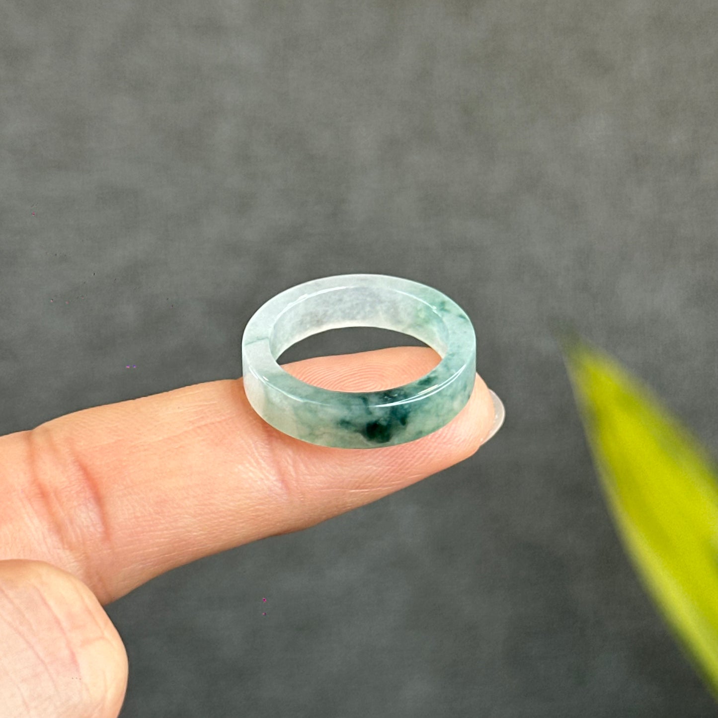 Natural Floating Floral Moss Green Translucent Jadeite Jade VIP Ring Square Style Size 1.8