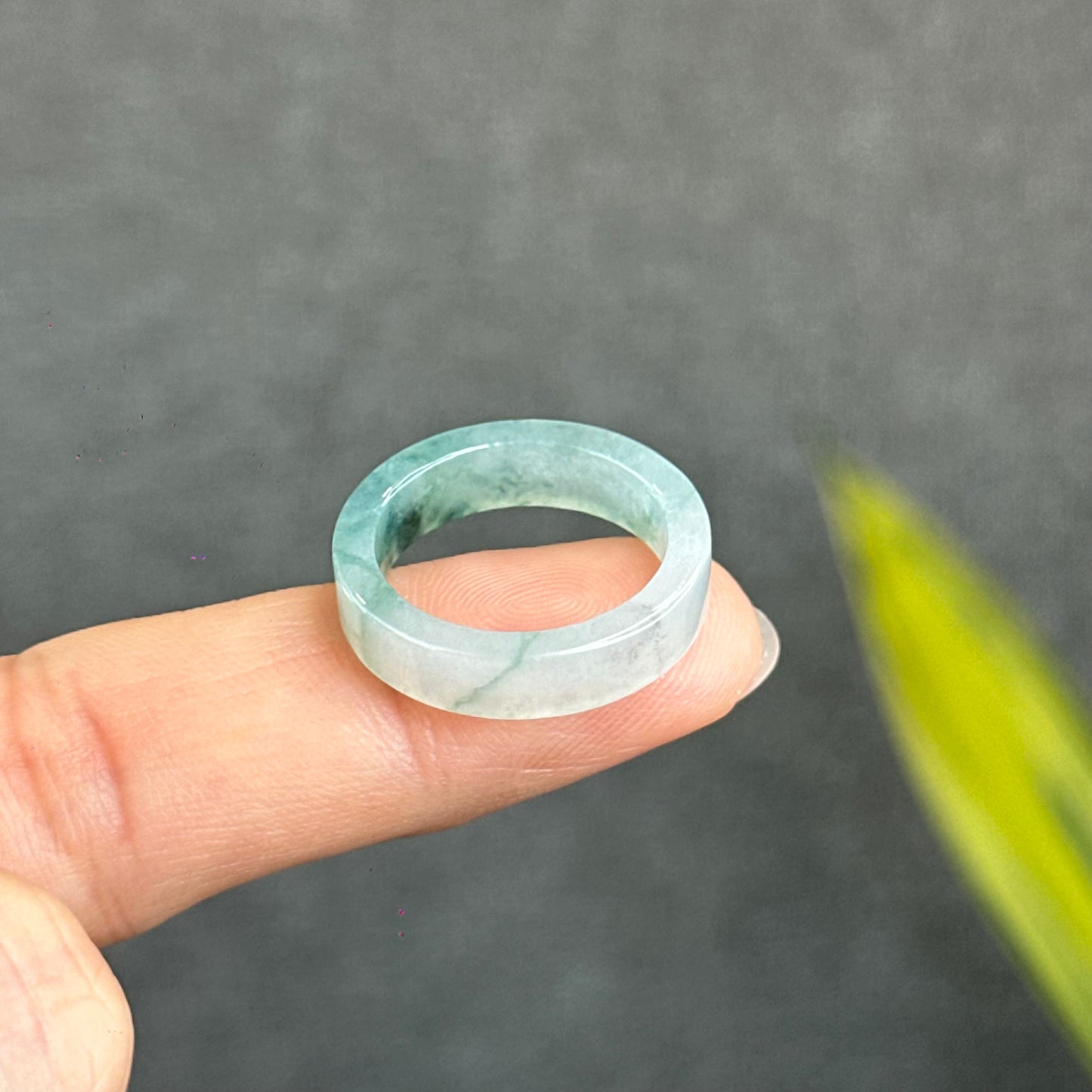 Natural Floating Floral Moss Green Translucent Jadeite Jade VIP Ring Square Style Size 1.8
