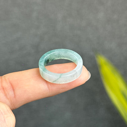 Natural Floating Floral Moss Green Translucent Jadeite Jade VIP Ring Square Style Size 1.8