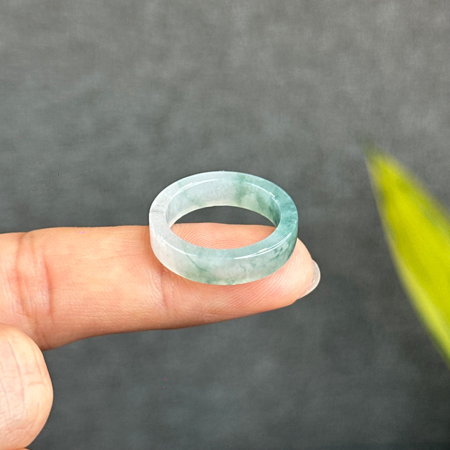 Natural Floating Floral Moss Green Translucent Jadeite Jade VIP Ring Square Style Size 1.8