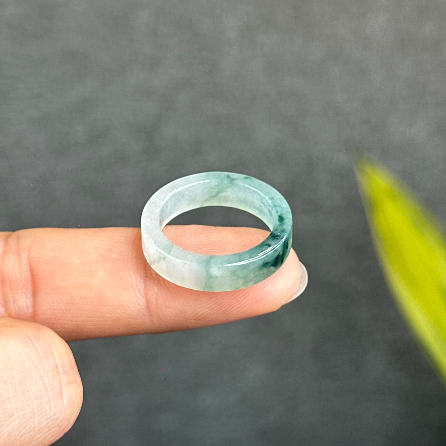 Natural Floating Floral Moss Green Translucent Jadeite Jade VIP Ring Square Style Size 1.8