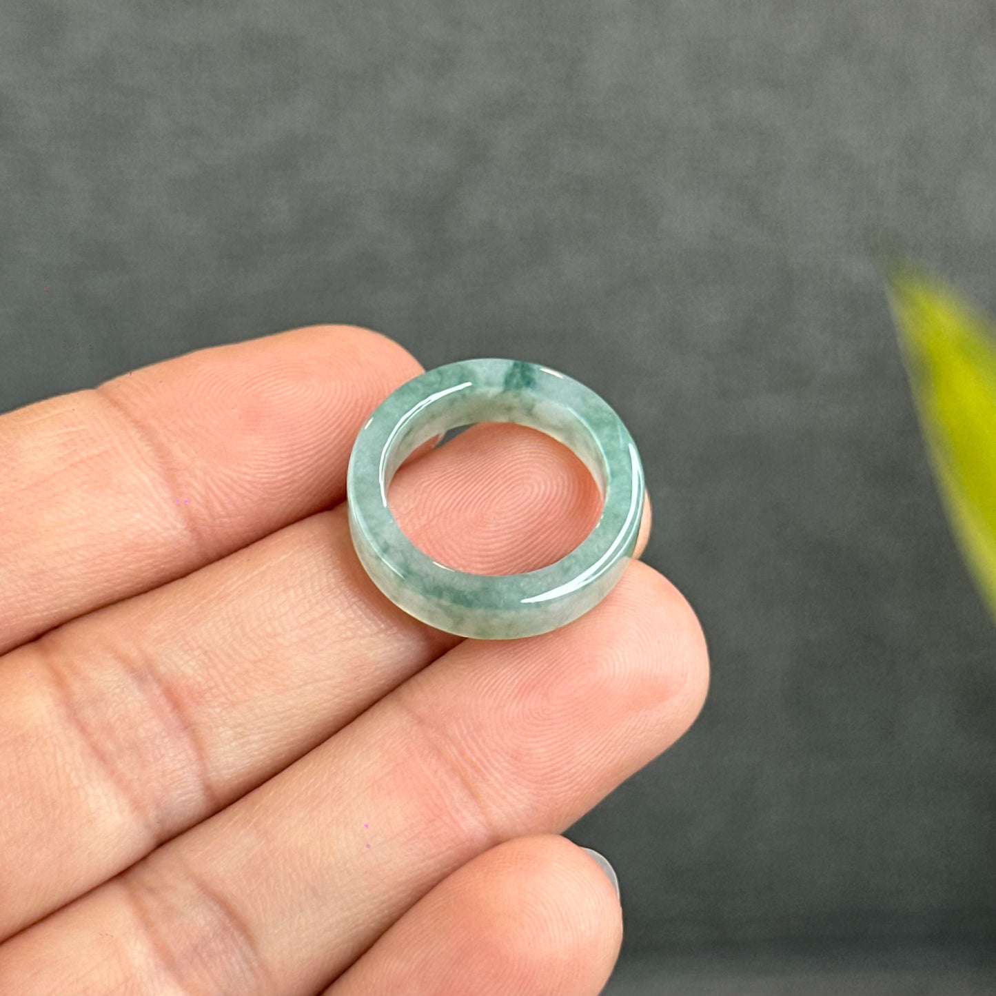 Natural Floating Floral Moss Green Translucent Jadeite Jade VIP Ring Square Style Size 1.65