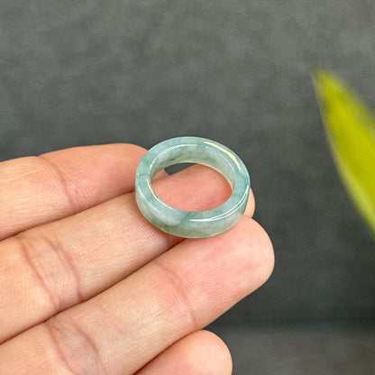 Natural Floating Floral Moss Green Translucent Jadeite Jade VIP Ring Square Style Size 1.65