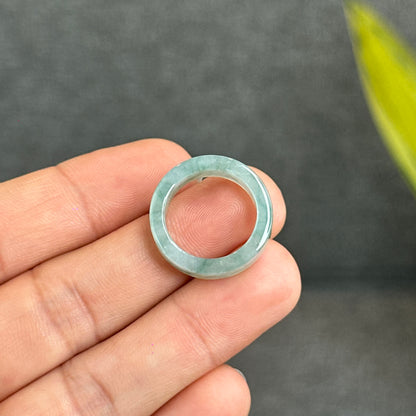 Natural Floating Floral Moss Green Translucent Jadeite Jade VIP Ring Square Style Size 1.65