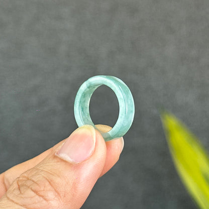 Natural Floating Floral Moss Green Translucent Jadeite Jade VIP Ring Square Style Size 1.65