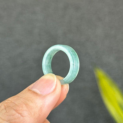 Natural Floating Floral Moss Green Translucent Jadeite Jade VIP Ring Square Style Size 1.65