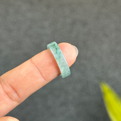Natural Floating Floral Moss Green Translucent Jadeite Jade VIP Ring Square Style Size 1.65