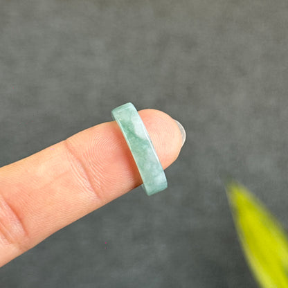 Natural Floating Floral Moss Green Translucent Jadeite Jade VIP Ring Square Style Size 1.65