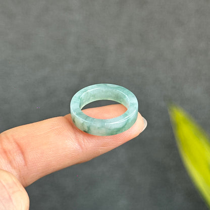 Natural Floating Floral Moss Green Translucent Jadeite Jade VIP Ring Square Style Size 1.65