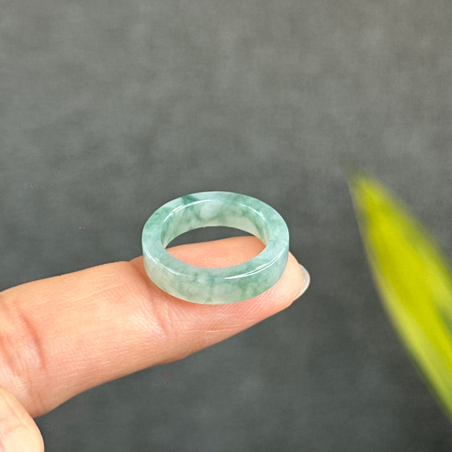 Natural Floating Floral Moss Green Translucent Jadeite Jade VIP Ring Square Style Size 1.65