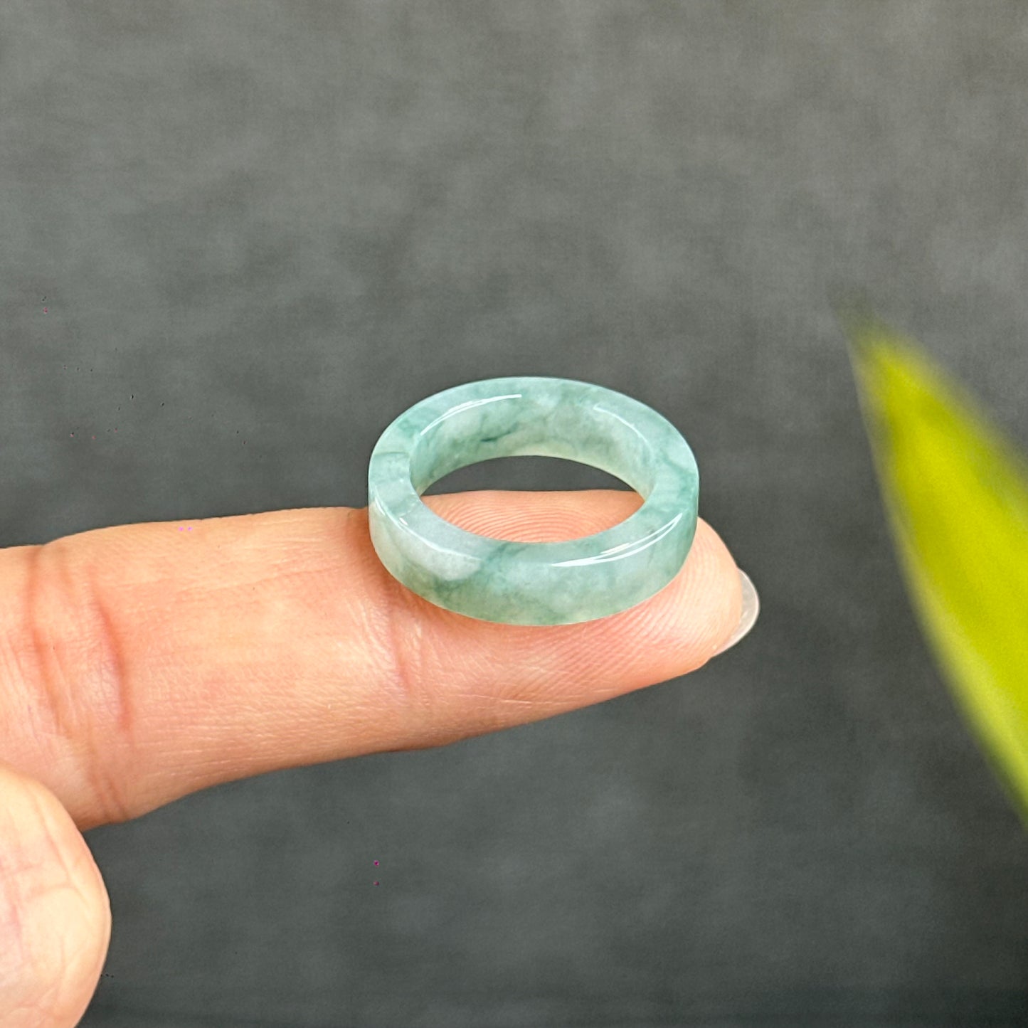 Natural Floating Floral Moss Green Translucent Jadeite Jade VIP Ring Square Style Size 1.65