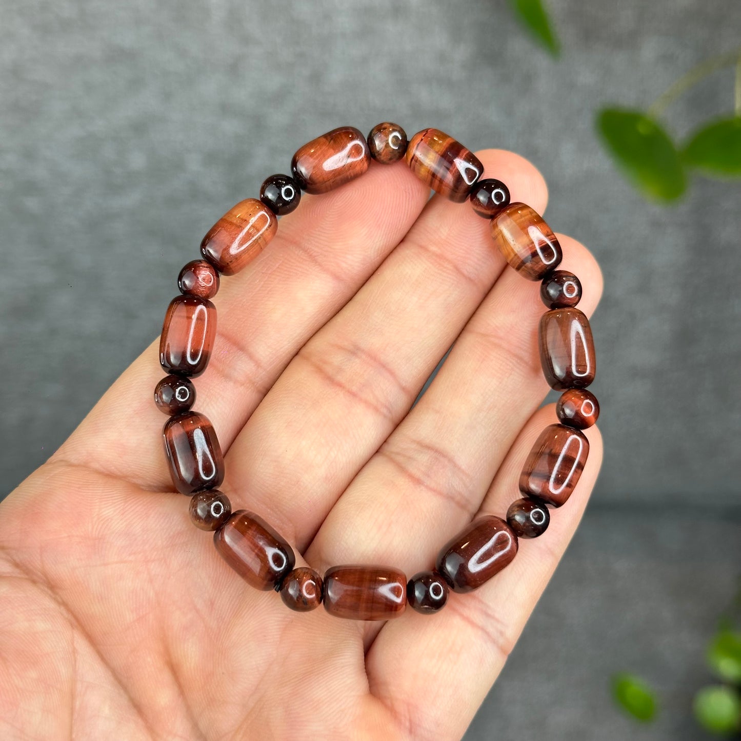 Natural Red Tiger Eye Barrel Bracelet Size 8 mm