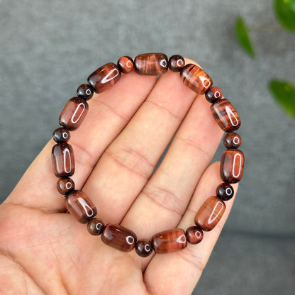 Natural Red Tiger Eye Barrel Bracelet Size 8 mm