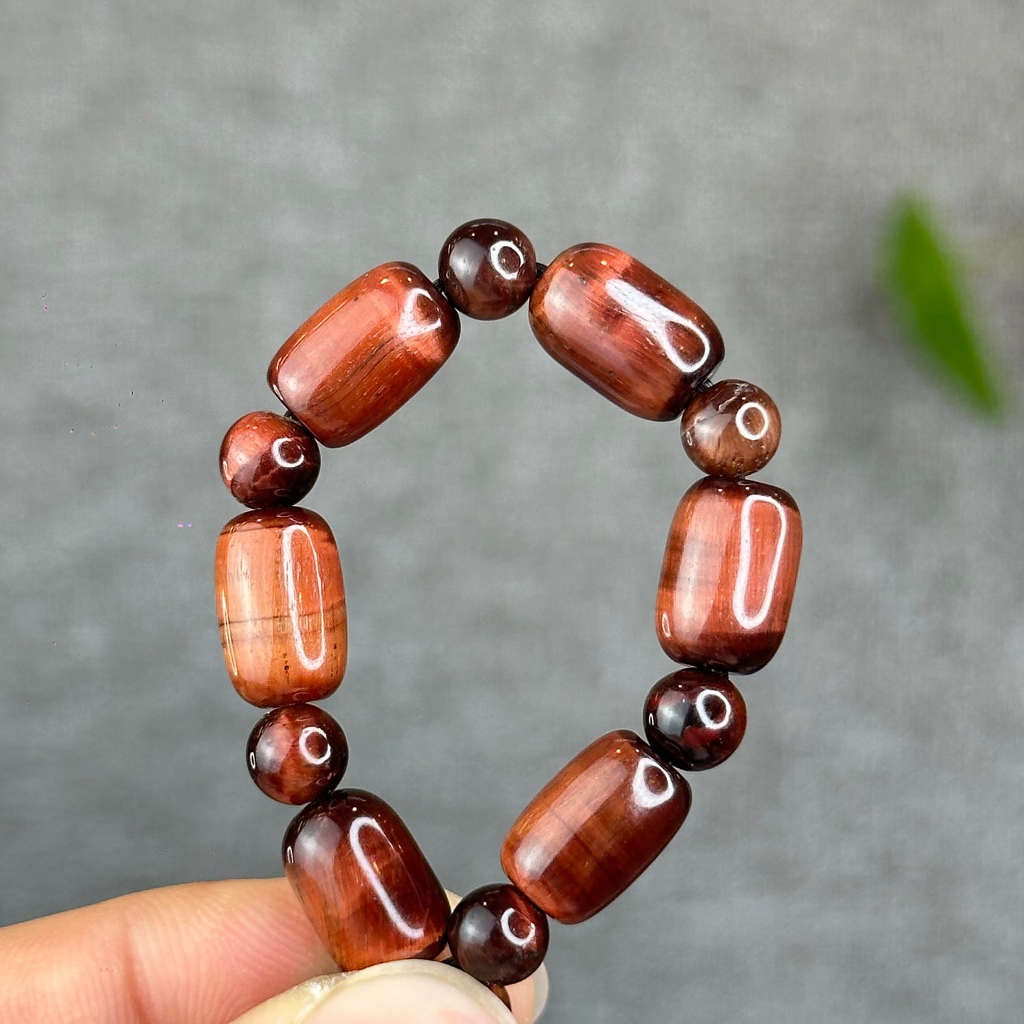 Natural Red Tiger Eye Barrel Bracelet Size 8 mm