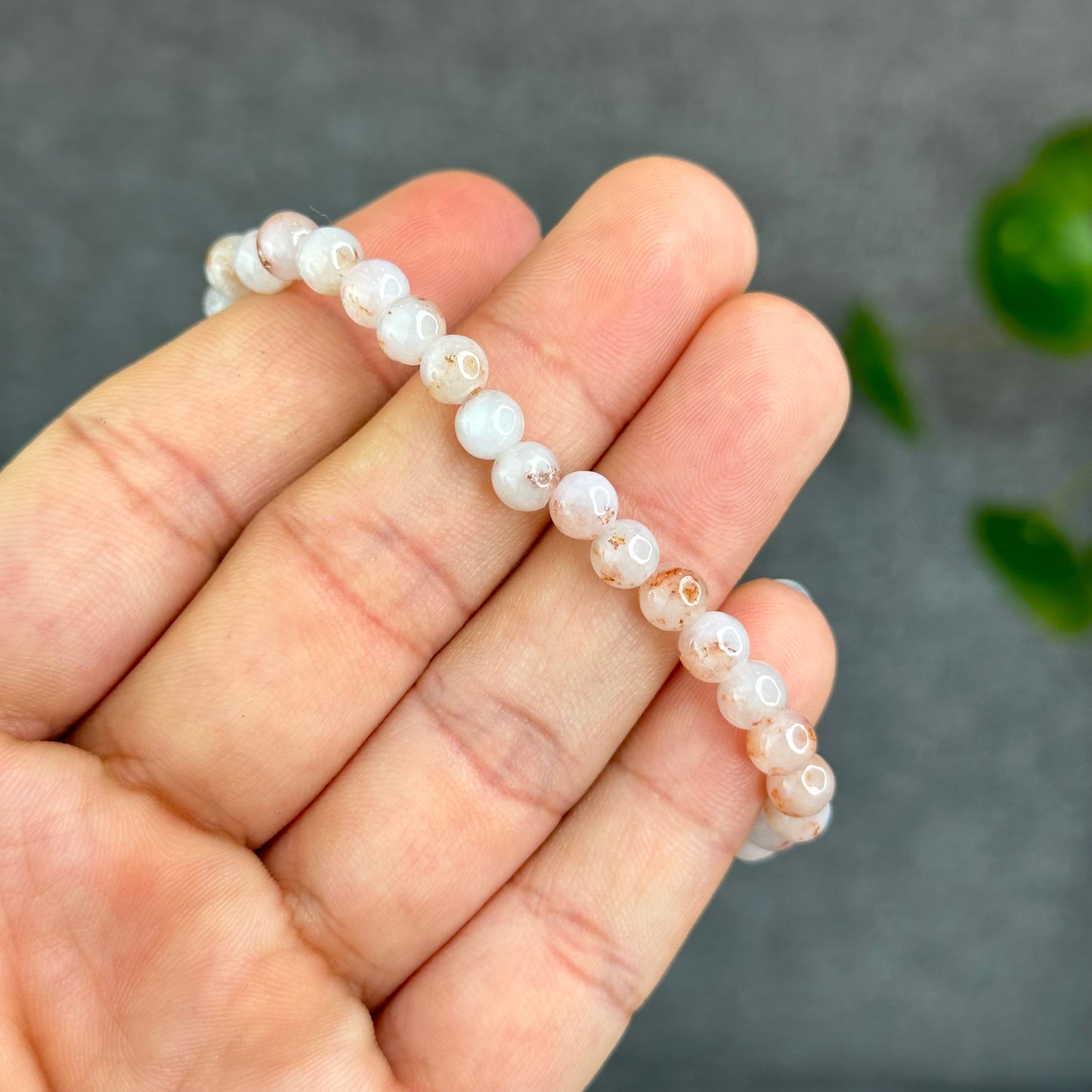 Natural Ivory Patterned Jadeite Jade Bracelet Size 5.5 mm