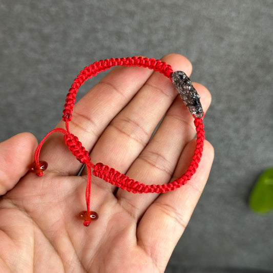 Nine Tailed Fox Natural Black Rutilated Quartz Braided Bracelet - Black String