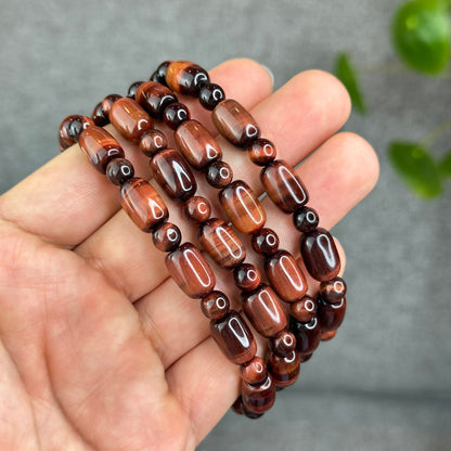 Natural Red Tiger Eye Barrel Bracelet Size 8 mm