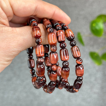 Natural Red Tiger Eye Barrel Bracelet Size 8 mm