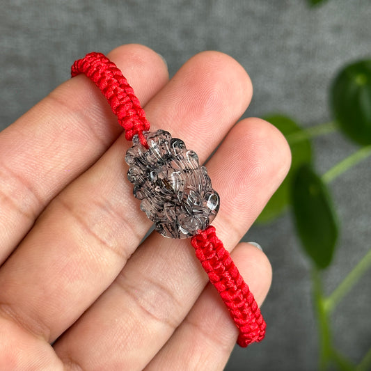 Nine Tailed Fox Black Rutilated Quartz Braided Bracelet - Black String