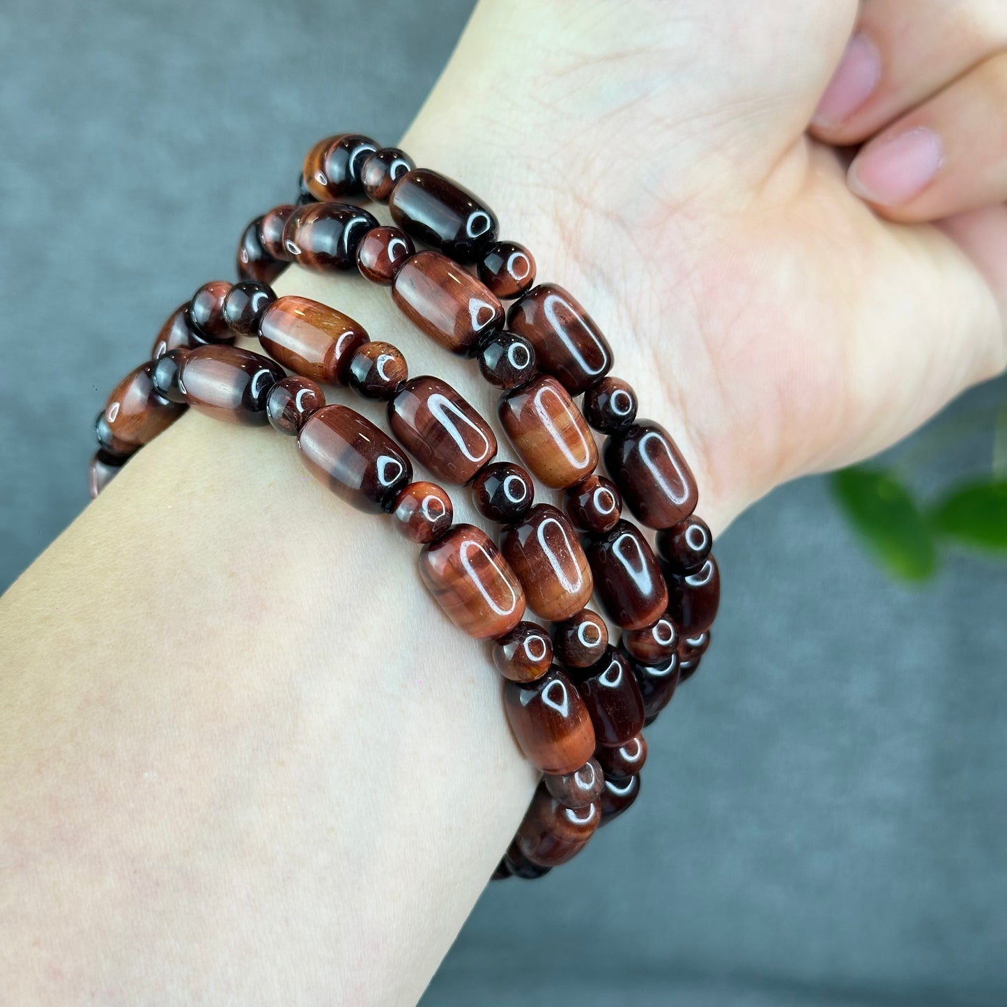 Natural Red Tiger Eye Barrel Bracelet Size 8 mm