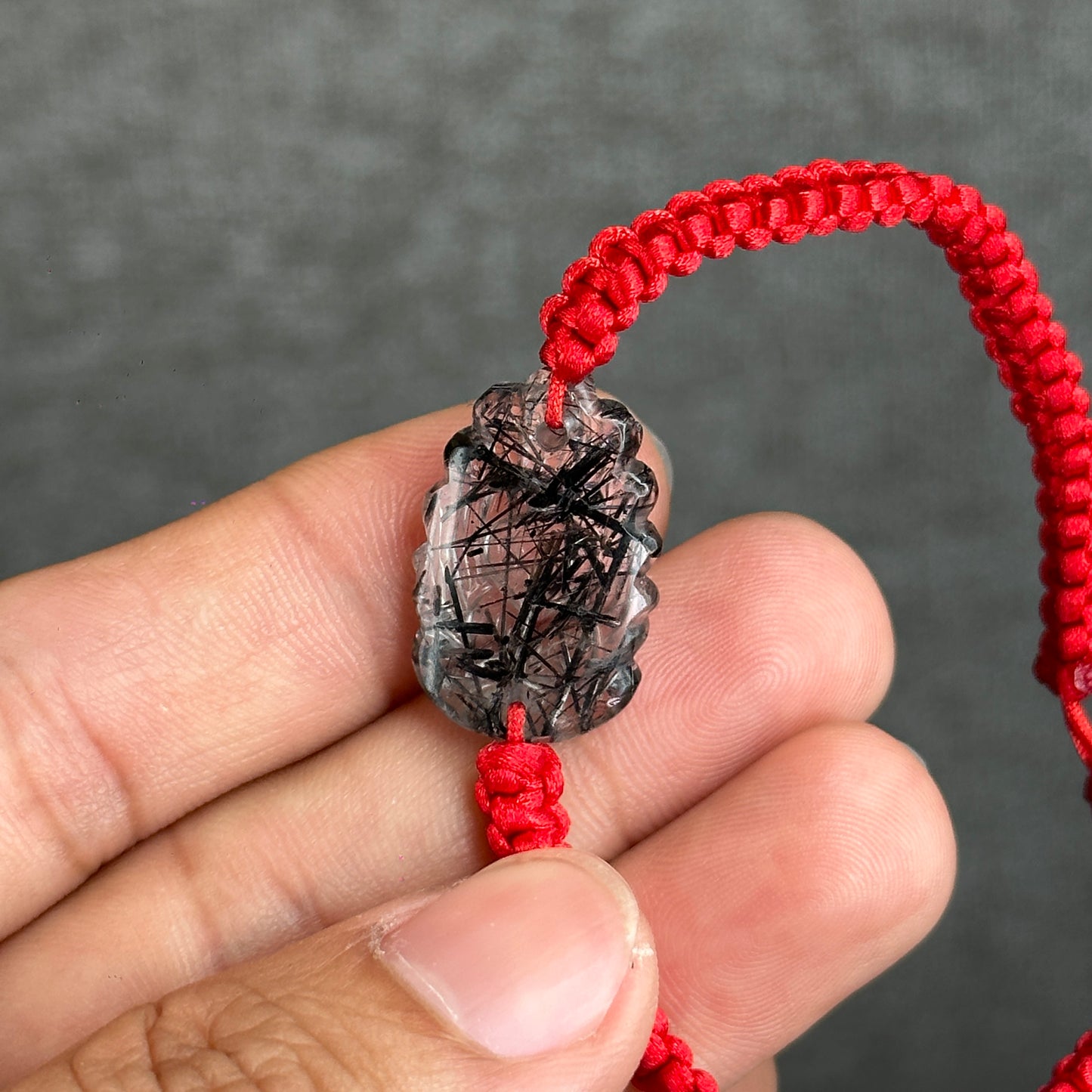 Nine Tailed Fox Black Rutilated Quartz Braided Bracelet - Black String