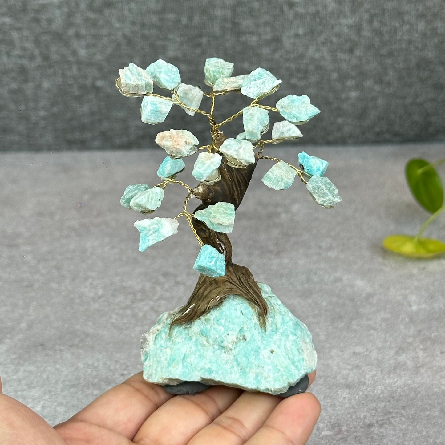 Natural Amazonite Bonsai Tree with Amazonite Base